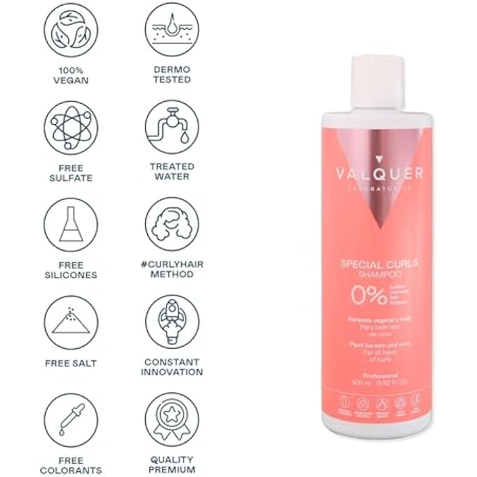 Valquer Laboratorios VALQUER PROFESIONAL SPECIAL CURL SHAMPOO FOR CURLY HAIR. SULFATE FREE, SALT FREE, VEGAN - UP TO 96% NATURAL ORIGIN (400ML) - Image 3