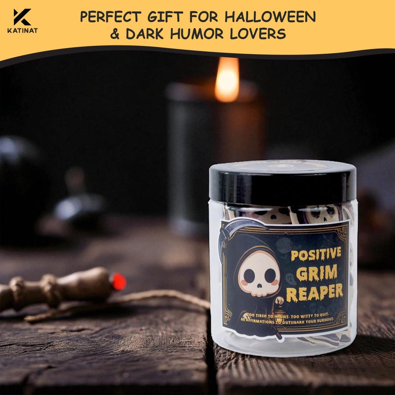 KATINAT Emotional Support Grim Reaper â€“ Positive Grim Reaper Jar, Dark Humor Spooky Gifts, Halloween Basket Stuffers for Adults Women Men & Funny Halloween Gifts for Adults, Coworkers, Boo Basket Stuffers - Image 4