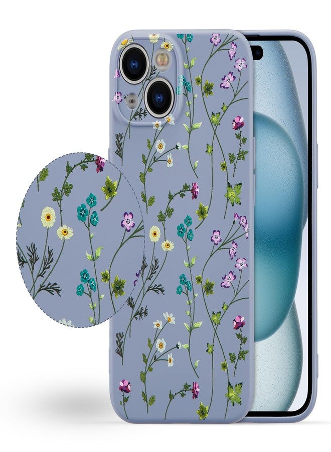 RALEAVO جراب RALEAVO بتصميم زهرة لهاتف iPhone 15 Plus، جراب حماية من السيليكون السائل، جراب ناعم بتصميم زهرة لطيفة لهاتف iPhone 15 Plus مقاس 6.7 بوصة، رمادي - Image 5