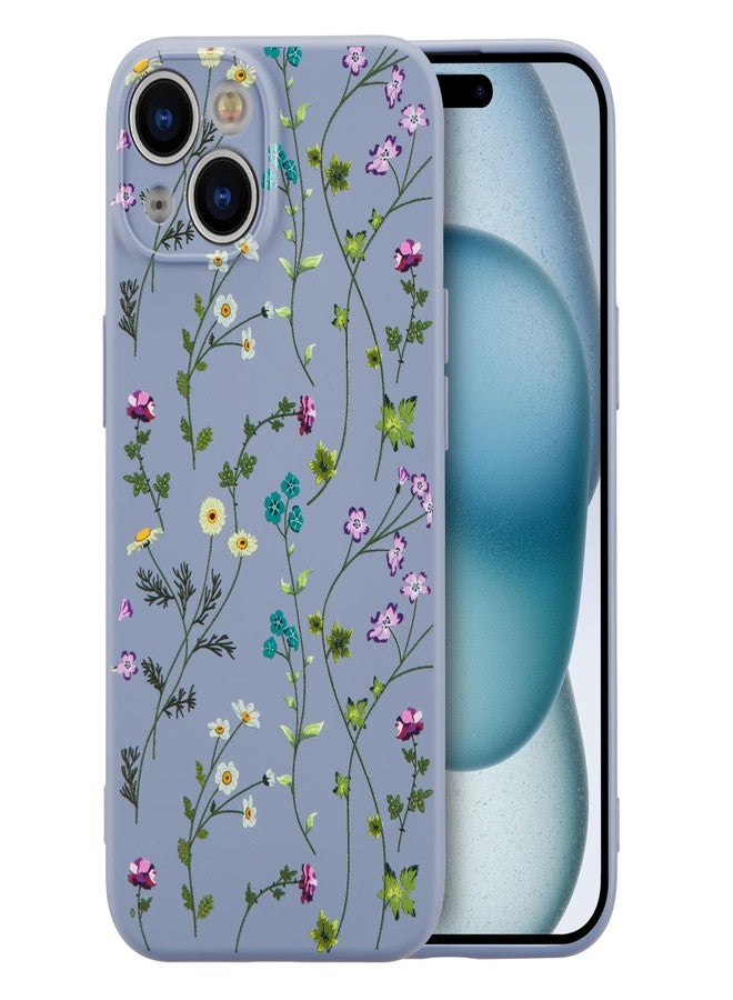 RALEAVO جراب RALEAVO بتصميم زهرة لهاتف iPhone 15 Plus، جراب حماية من السيليكون السائل، جراب ناعم بتصميم زهرة لطيفة لهاتف iPhone 15 Plus مقاس 6.7 بوصة، رمادي - Image 1