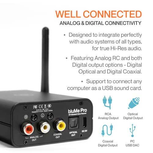 Auris Blume Pro HiFi Bluetooth 5.3 Music Receiver Long Range Bluetooth Adapter with Audiophile DAC, LDAC, aptX HD, OLED Display & Optical Coaxial AUX Output for Home Stereo, AV Receiver or Amplifier - Image 5