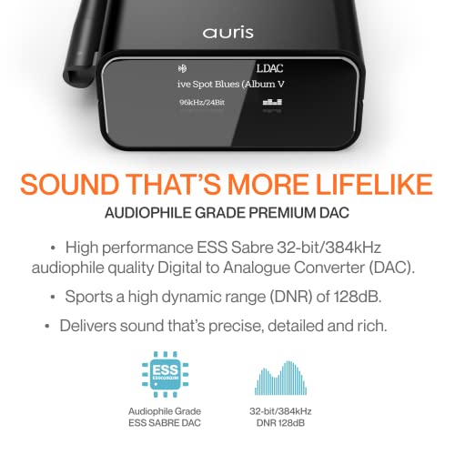 Auris Blume Pro HiFi Bluetooth 5.3 Music Receiver Long Range Bluetooth Adapter with Audiophile DAC, LDAC, aptX HD, OLED Display & Optical Coaxial AUX Output for Home Stereo, AV Receiver or Amplifier - Image 4