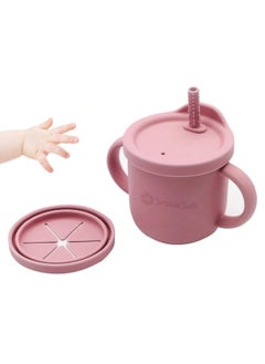 Snowie Soft ® Silicone Sippy Cup With Straw Baby Cup Silicone Training Cup With 2 In 1 Lid, Teether Straw & Draining Lid, Bpa-Free Spill Proof Non-Slip Baby Straw Cups 6-12 Months Toddlers (Pink)  - Image 1