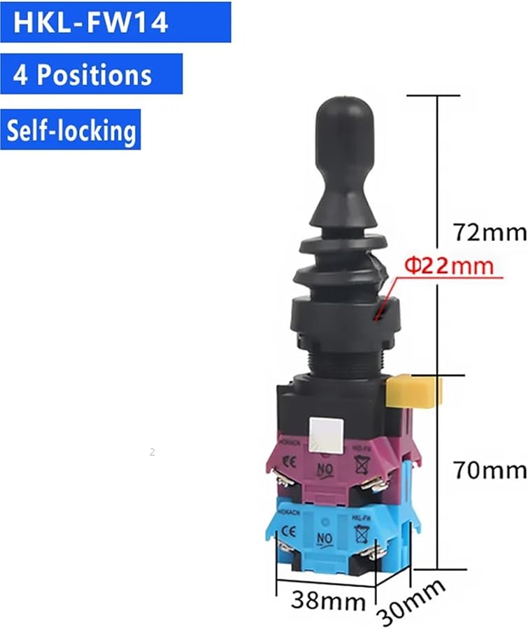 مفتاح عصا التحكم ذاتي القفل رباعي الاتجاه لحظي 2 موضع أحادي 4 وضع مقبض هزاز 22 مم - Image 3