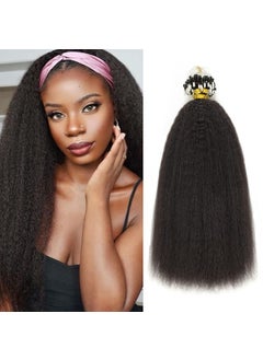 Micro Loop Hair Extensions Real Human Hair Kinky Straight Micro Rings Hair Coarse Straight Micro Links Human Hair for Black Women Invisible Natural Black Color 14inch 40 Grams 50 Stands