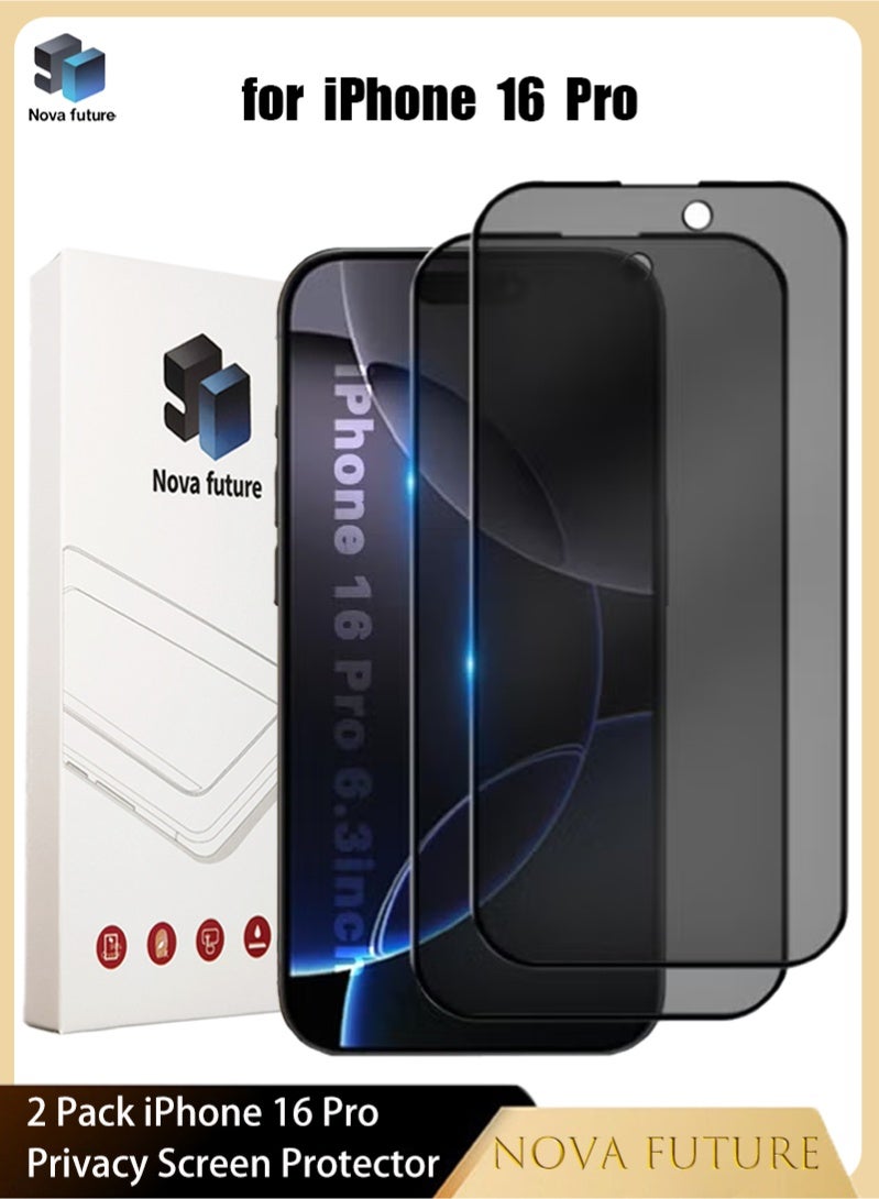 مستقبل نوفا واقي شاشة للخصوصية لهاتف iPhone 16 Pro، [30 درجة مضاد للتجسس] [صلابة 9H] [مضاد للخدش] [خالٍ من الفقاعات] واقي شاشة مقوى لهاتف iPhone 16 Pro 6.3 بوصة (معبأ في صندوق، قطعتان) - Image 1