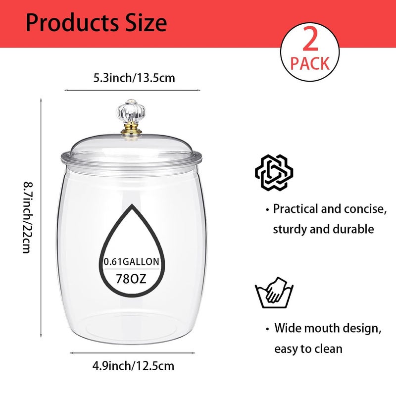 Lainrrew 2-Piece Clear Plastic Jars,78 oz Airtight Food Storage Canisters for Candy, Cookies, & Kitchen Organization,Apothecary Jar, Buffet Containers, Large Reusable Jars for Home Decoration - Image 2