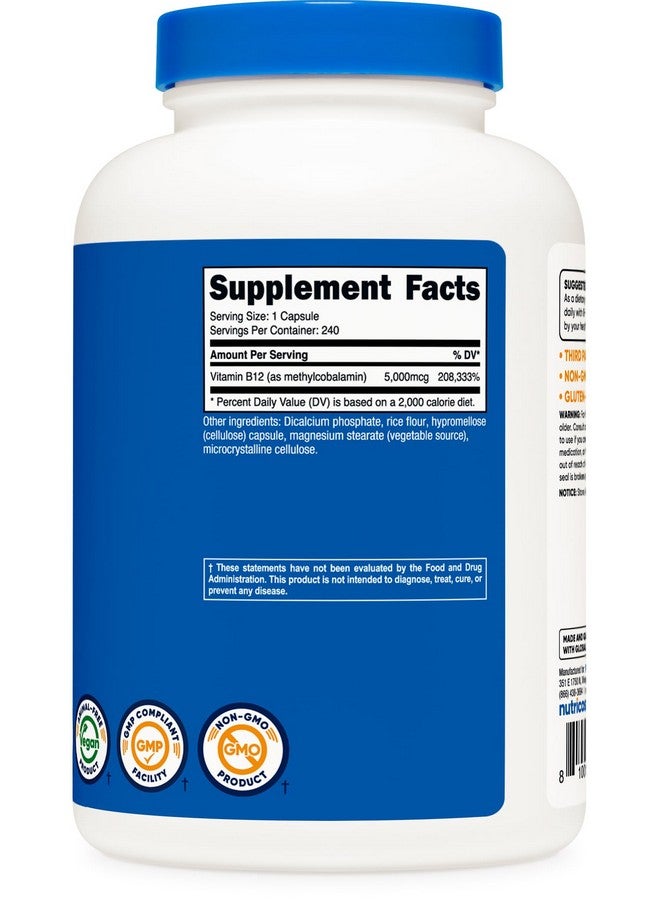 Nutricost Vitamin B12 (Methylcobalamin) 5000mcg, 240 Capsules - Vegetarian Caps, Non-GMO, Gluten Free B12 Supplement - Image 4