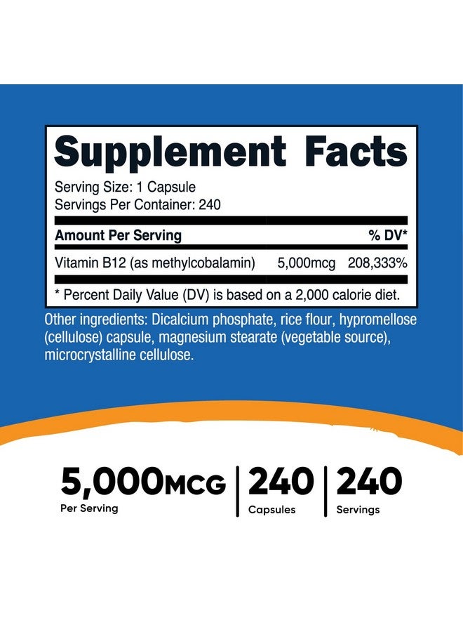 Nutricost Vitamin B12 (Methylcobalamin) 5000mcg, 240 Capsules - Vegetarian Caps, Non-GMO, Gluten Free B12 Supplement - Image 2