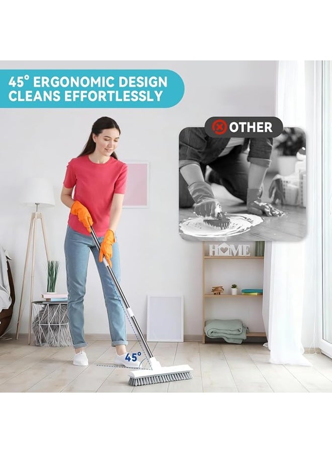 2-in-1 Heavy-Duty Floor Scrubber with Scraper | Extra-Long Handle & Dense Bristles for Stubborn Stains | 45° Ergonomic Angle for Effortless Cleaning on Windows, Bathroom, Kitchen - Image 2