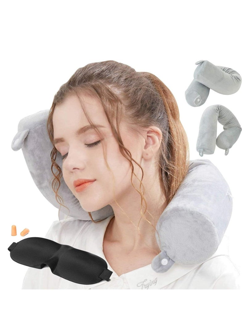 Oasisgalore Twist Memory Foam Travel Pillow Neck Pillows Travel Essentials Traveling on Airplane, Bus, Train(Grey)  - Image 1