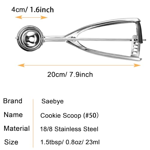 Saebye Small Cookie Scoop, 1.5 Tbsp/ 0.8 OZ Cookie Dough Scoop, 1.6 inch/ 4 CM Ball, 18/8 Stainless Steel Small Ice Cream Scoop, Secondary Polishing - Image 2