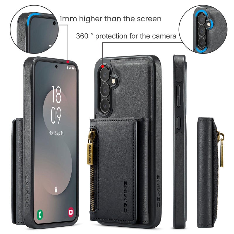 Dg مينغ جراب هاتف جلدي قابل للفصل بسحاب متعدد البطاقات لهاتف Samsung Galaxy S25 Fe 5G M5 Series (أسود) - Image 2