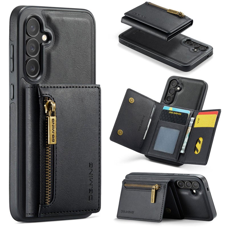 Dg مينغ جراب هاتف جلدي قابل للفصل بسحاب متعدد البطاقات لهاتف Samsung Galaxy S25 Fe 5G M5 Series (أسود) - Image 1