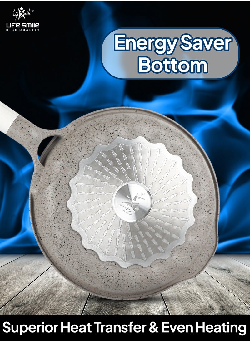 Life Smile - 24cm (1.6 Liter)  Frying Pan With Lid - 5 Layer Granite Coating Fry Pan | Multiple Hob Compatibility | Heat-Resistant Handle Hanging Loop | Induction bottom - Image 1