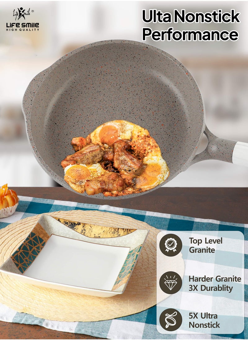 Life Smile - 24cm (1.6 Liter)  Frying Pan With Lid - 5 Layer Granite Coating Fry Pan | Multiple Hob Compatibility | Heat-Resistant Handle Hanging Loop | Induction bottom - Image 1