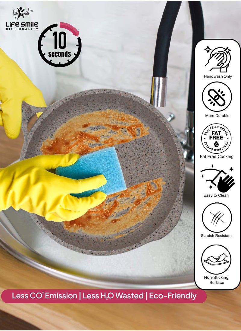 Life Smile - 24cm (1.6 Liter)  Frying Pan With Lid - 5 Layer Granite Coating Fry Pan | Multiple Hob Compatibility | Heat-Resistant Handle Hanging Loop | Induction bottom - Image 1