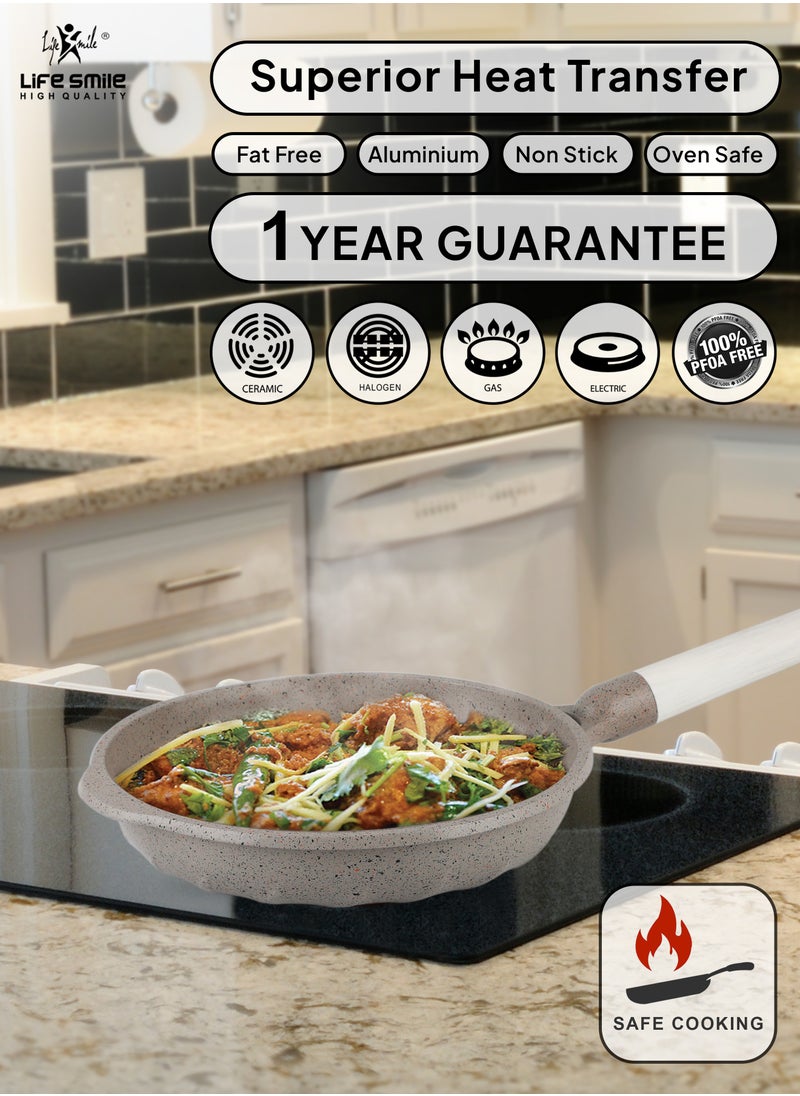 Life Smile - 24cm (1.6 Liter)  Frying Pan With Lid - 5 Layer Granite Coating Fry Pan | Multiple Hob Compatibility | Heat-Resistant Handle Hanging Loop | Induction bottom - Image 1