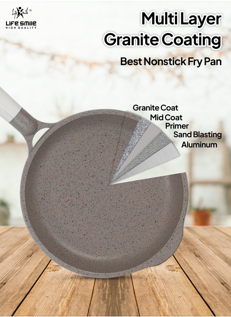 Life Smile - 24cm (1.6 Liter)  Frying Pan With Lid - 5 Layer Granite Coating Fry Pan | Multiple Hob Compatibility | Heat-Resistant Handle Hanging Loop | Induction bottom - Image 1