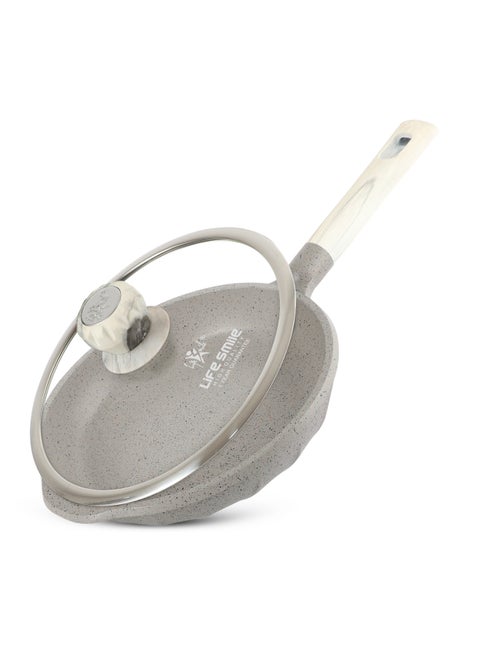 24cm (1.6 Liter)  Frying Pan With Lid - 5 Layer Granite Coating Fry Pan | Multiple Hob Compatibility | Heat-Resistant Handle Hanging Loop | Induction bottom