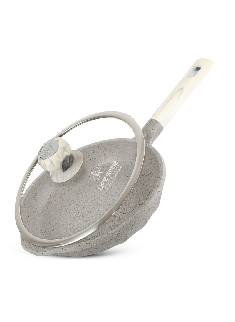 Life Smile - 24cm (1.6 Liter)  Frying Pan With Lid - 5 Layer Granite Coating Fry Pan | Multiple Hob Compatibility | Heat-Resistant Handle Hanging Loop | Induction bottom - Image 1