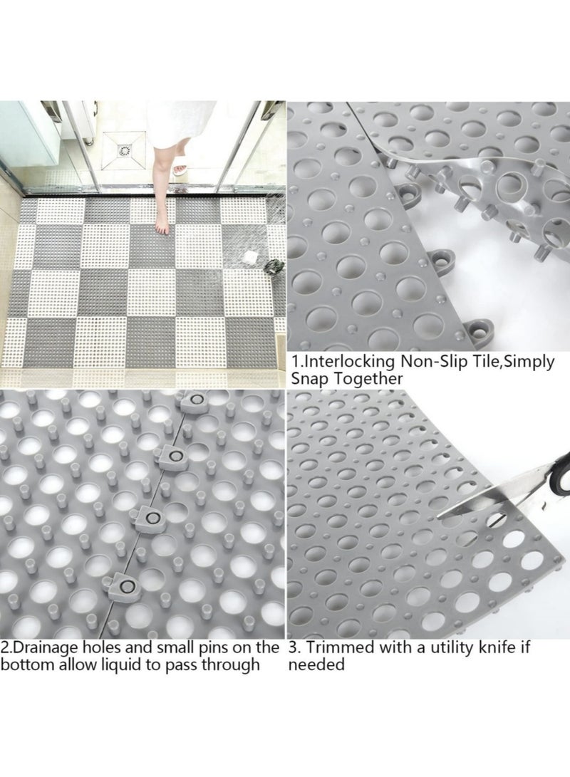 20-Pack Interlocking Non Slip Drainage Floor Tiles | 30x30cm Soft PVC Bath Shower Floor Mat | Drainage Holes for Bathroom, Kitchen, Pool, Wet Areas(10 Gray + 10 White). - Image 2