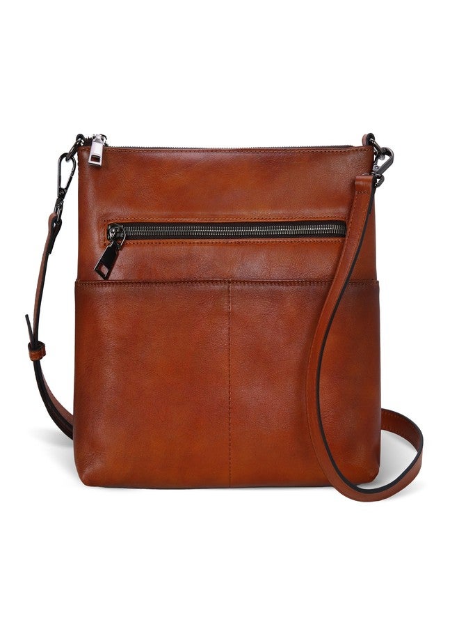Iswee Crossbody Purses for Women Leather Shoulder Bags with Zipper Leather Pocketbooks Medium Size Satchel Bags(Large Brown) - Image 1