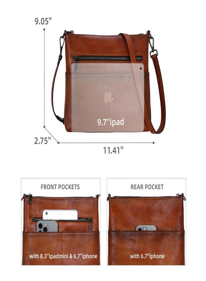Iswee Crossbody Purses for Women Leather Shoulder Bags with Zipper Leather Pocketbooks Medium Size Satchel Bags(Large Brown) - Image 4