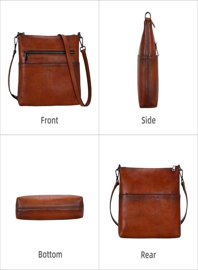 Iswee Crossbody Purses for Women Leather Shoulder Bags with Zipper Leather Pocketbooks Medium Size Satchel Bags(Large Brown) - Image 5