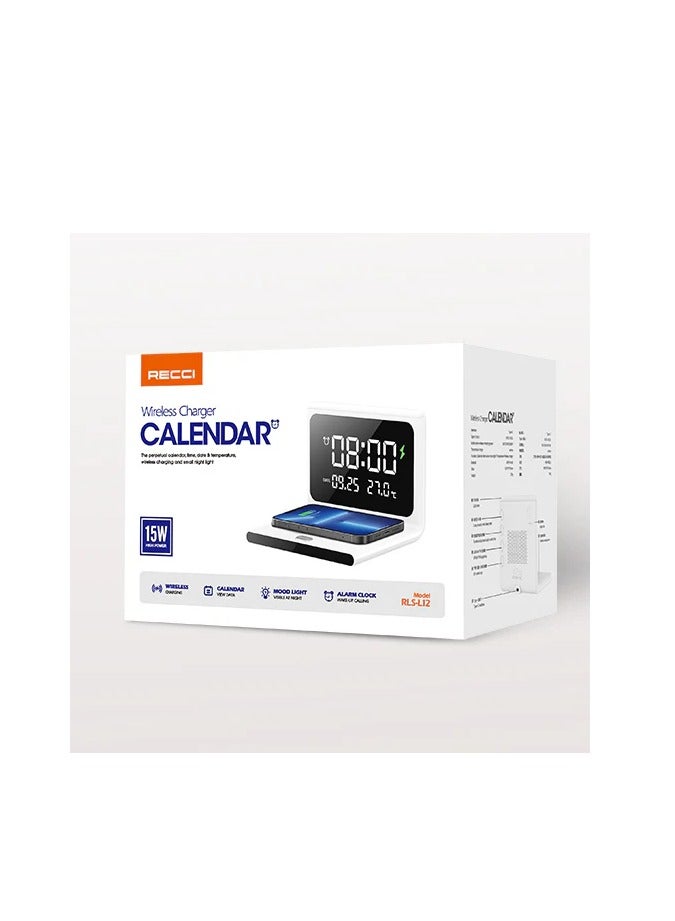 Recci Recci RLS-L12 15W Wireless Charger  with Perpetual Calendar, Alarm Clock & Adjustable Ambient Light - Image 2