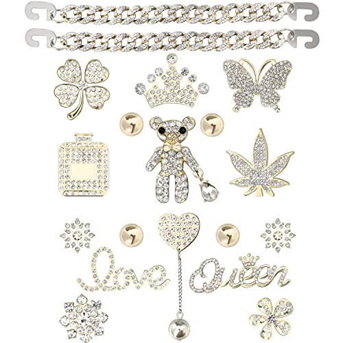 CUNUEN Bling Chain Charms for Clog Shoes Decoration Luxury Rhinestone Cute Diamond Bear Love Flower Butterfly Crown Designer Jewelry Shoe Accessories for Women Girls Adults Gifts Gold - Image 1