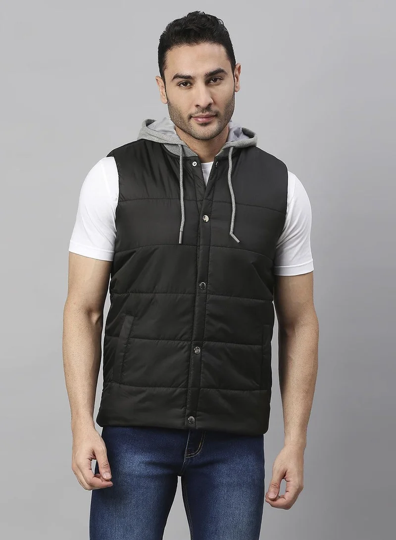 Dennis Lingo Men's Black 100% Polyester Solid Regular Fit Jacket