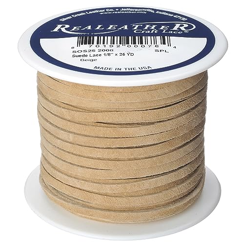 Realeather Silver Creek Leather Co Realeather SOS25-2008 Suede Leather Lace for Crafts and Jewelry Making, 0.125" x 25', Beige, 1-Spool - Image 1