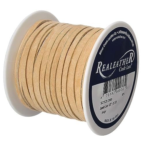 Realeather Silver Creek Leather Co Realeather SOS25-2008 Suede Leather Lace for Crafts and Jewelry Making, 0.125" x 25', Beige, 1-Spool - Image 2