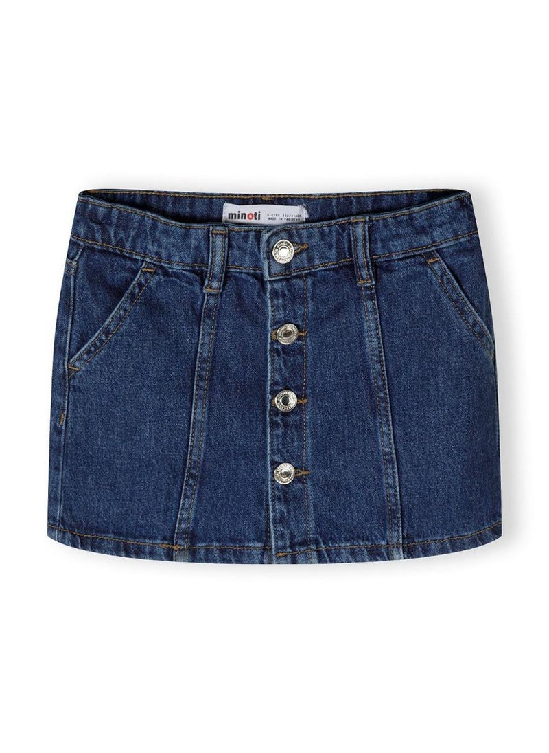 MINOTI Girls Denim Skirt with Button Front  - Image 1