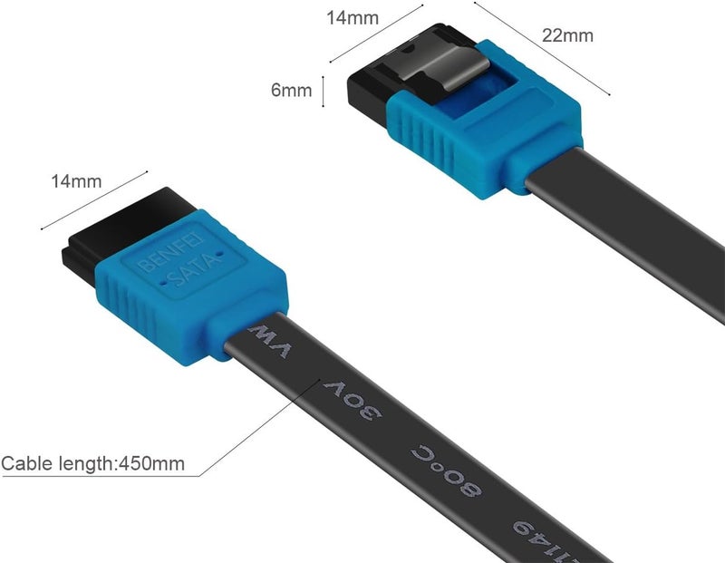 Benfei SATA Cable III, SATA Cable III 6Gbps Straight HDD SDD Data Cable with Locking Latch 18 Inch Compatible for SATA HDD, SSD, CD Driver, CD Writer - Image 4