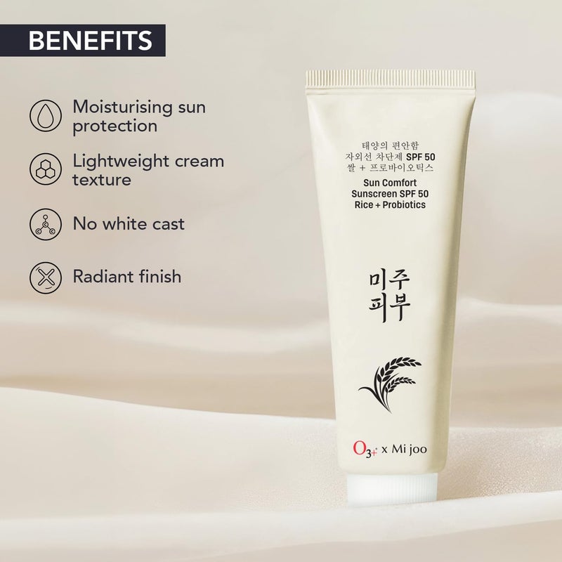 O3 Mijoo Korea Sun Comfort Lightweight Moisturising Sunscreen SPF 50 with Rice Probiotics 50g - Image 3