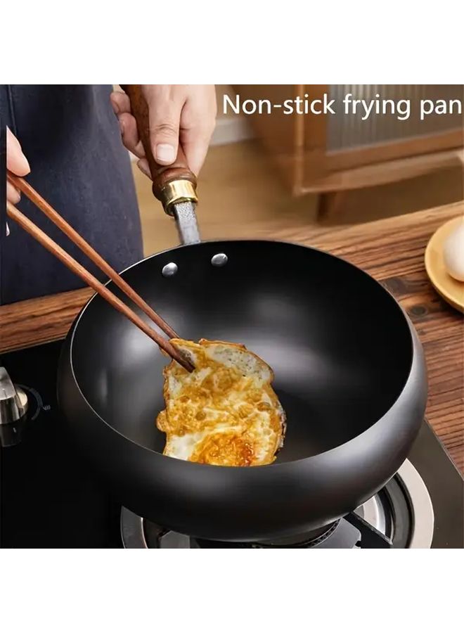 Cast Iron Skillet 24CM 9.4 Inch Without Lid Handmade Traditional Design Large Belly Non Stick Mirror Finish Splash Proof Rust Resistant Heavy Duty Structure Even Heat Distribution Wooden Handle Knob Ideal for Gas Stoves Durable Kitchen Cookware Frying Pan - Image 2