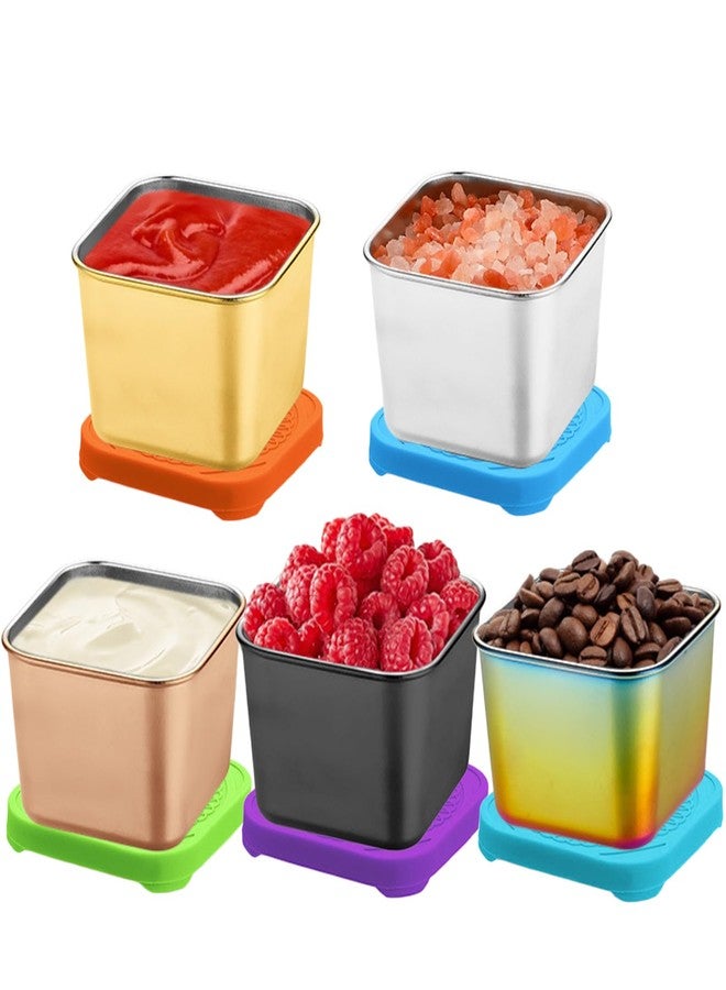 Joyeee Large Condiment Containers To Go, 5 Pcs 6.7 fl oz Square Spice Jar Kits with Silicone Lids, Individual Portion Cups, Leakproof Reusable Ideal for All Hot and Cold Sauces, Lunch Box, Work Trip - Image 1