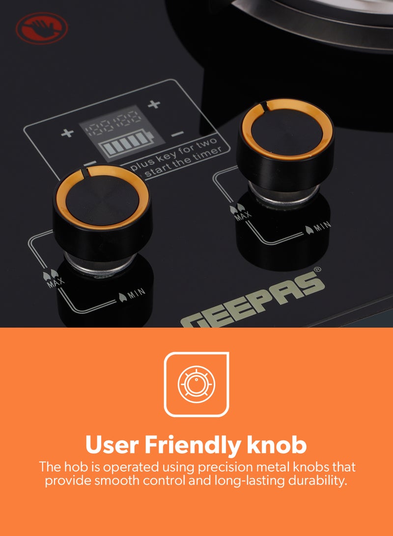 GEEPAS 2-in-1 Built-In Glass Gas Hob | Double Brass Burners, with FFD, Auto Piezo Ignition, Improved Gas Flow for Efficient Heating | LPG Type, Battery Power Display, Easy Cleaning and Maintenance | GGC31067FFD Black 2 Years Warranty 2 GGC31067FFD black - Image 5