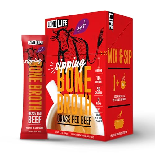 LonoLife Beef Bone Broth Powder Mix | Grass-Fed, 10g Protein | Collagen-Rich, Keto & Paleo Friendly | Natural Ingredients | 10 Portable Stick Pack Servings - Image 1