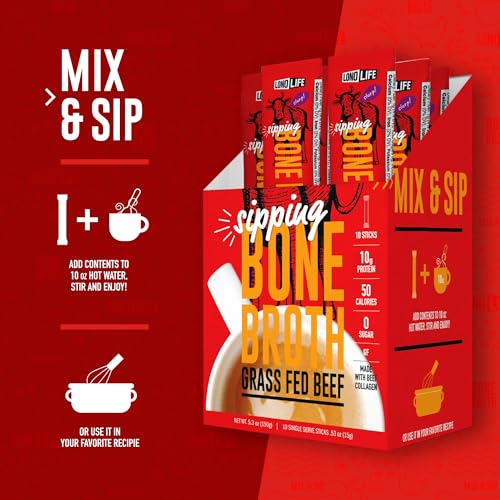 LonoLife Beef Bone Broth Powder Mix | Grass-Fed, 10g Protein | Collagen-Rich, Keto & Paleo Friendly | Natural Ingredients | 10 Portable Stick Pack Servings - Image 5