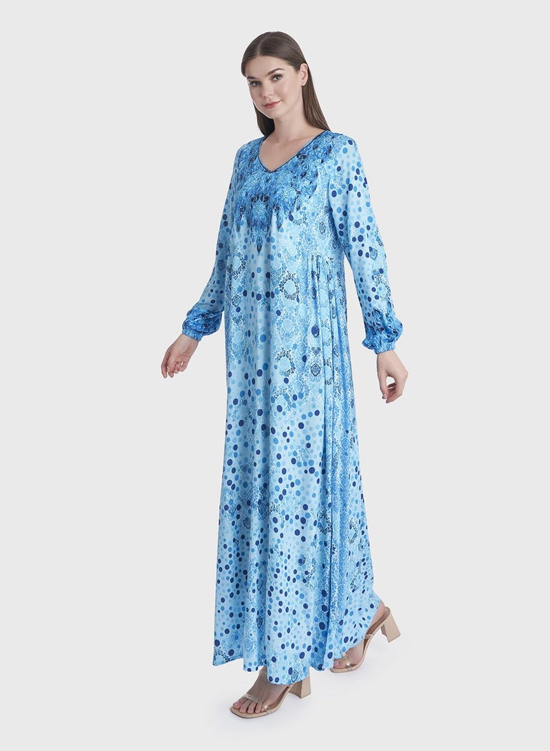 كشخة جلابية كويتية بنقشة البولكا دوت والدمشق - Image 3