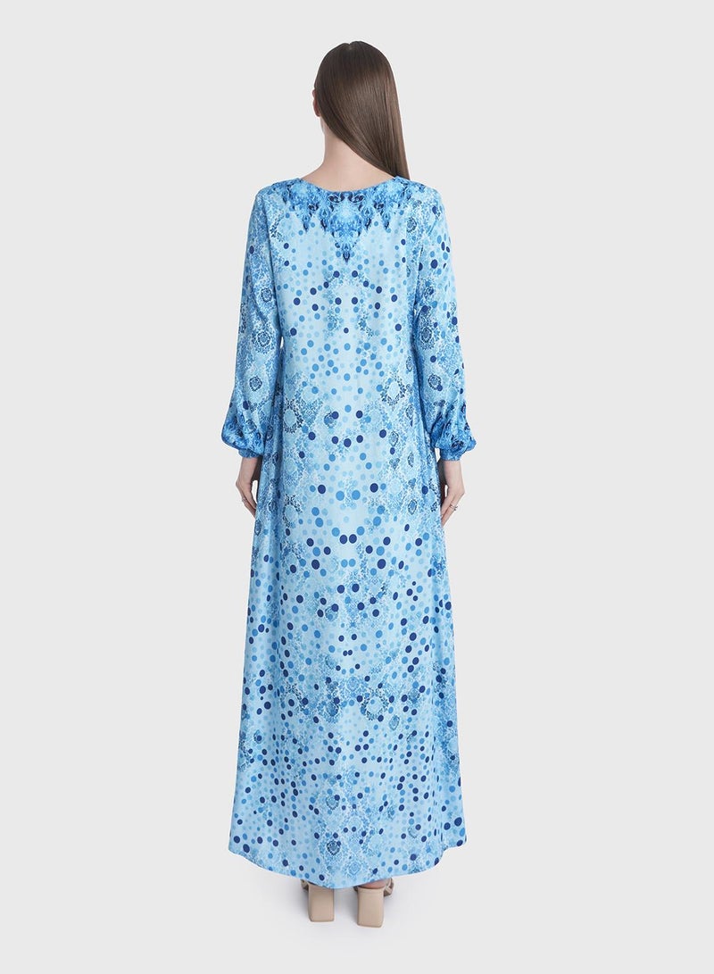 كشخة جلابية كويتية بنقشة البولكا دوت والدمشق - Image 4