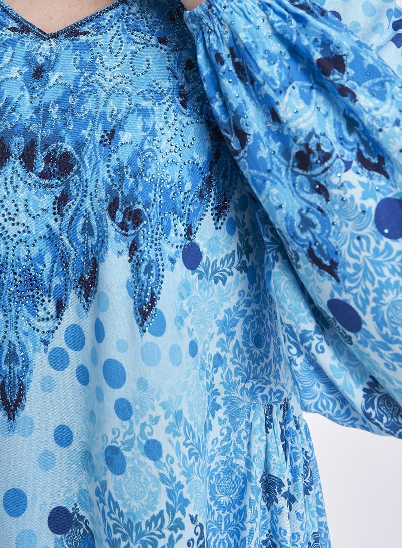 كشخة جلابية كويتية بنقشة البولكا دوت والدمشق - Image 5