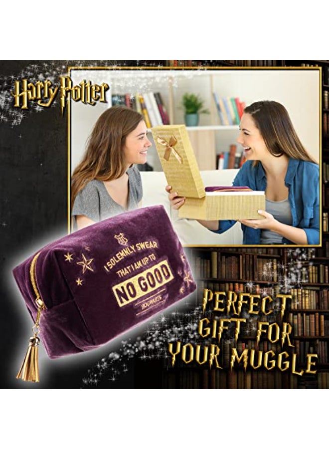 Harry Potter Velvet Makeup Bag Cosmetic Pouch Travel Organizer for Women Teens Girls Small Toiletry Bag for Fans Hogwarts Themed Design Purple - Image 3