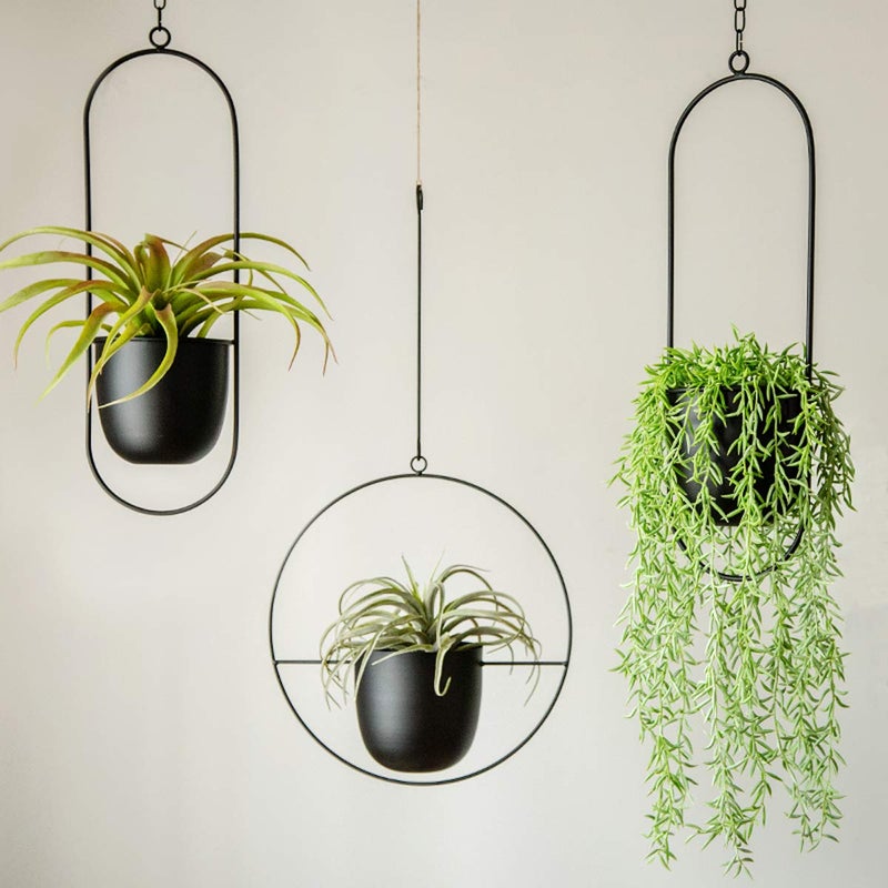 RISEON Boho Black Metal Plant Hanger,Metal Wall and Ceiling Hanging Planter, Modern Planter, Mid Century Flower Pot Plant Holder, Minimalist Planter for Indoor Outdoor Home Decor - Image 4