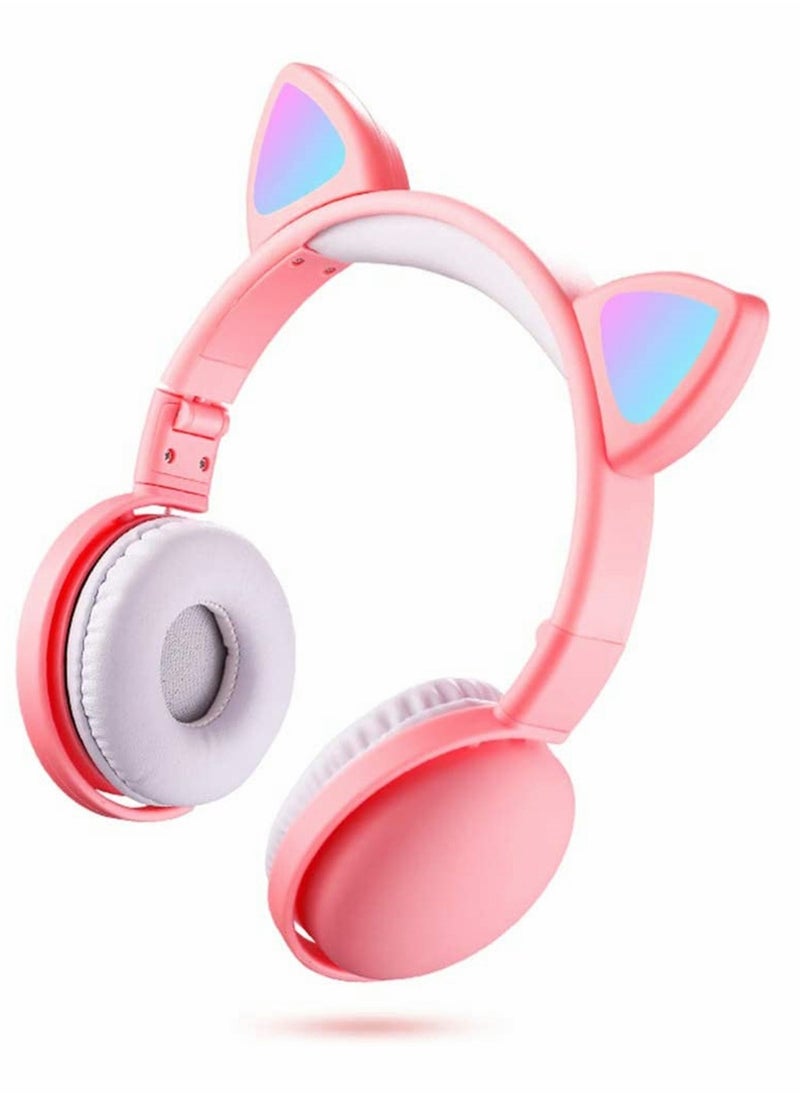 SYOSI - Led Cat Ear Headphones Pink Color Luminous Wireless Headphone Bluetooth 5.0 Headsets Noise Cancelling Foldable Adults Kids Earphone, Earphone for Boys and Girls - Image 1