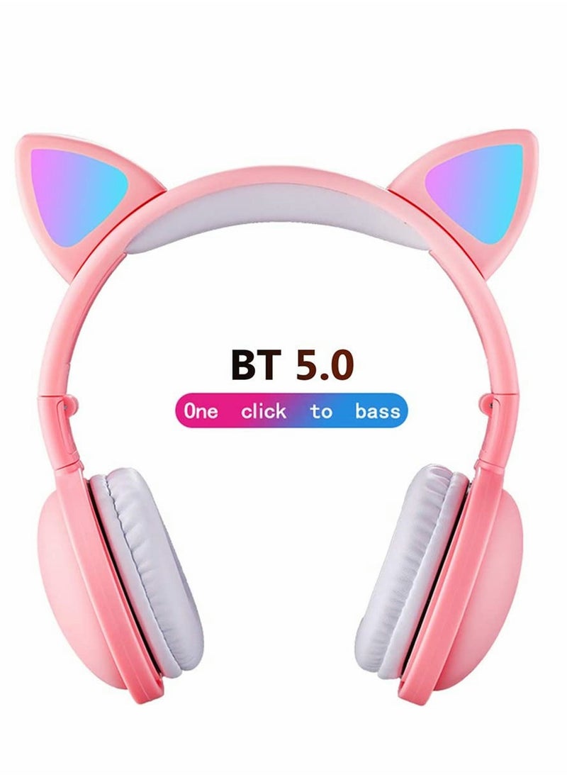 SYOSI - Led Cat Ear Headphones Pink Color Luminous Wireless Headphone Bluetooth 5.0 Headsets Noise Cancelling Foldable Adults Kids Earphone, Earphone for Boys and Girls - Image 1