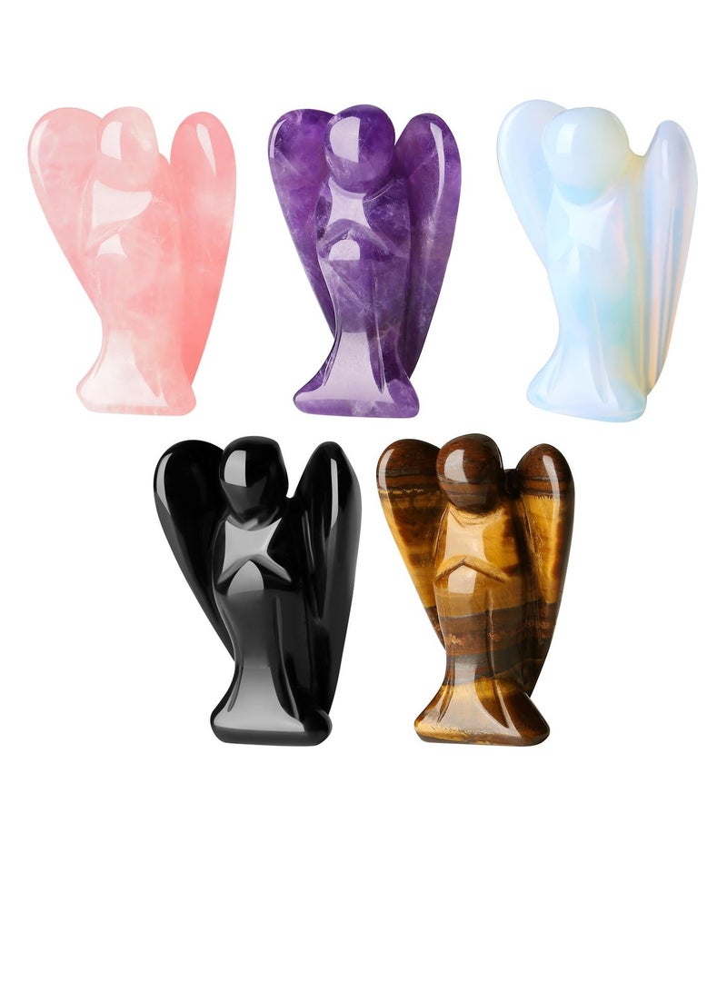 SYOSI 5PCS Crystal Decor Figurines 1.5Amethyst Rose Quartz Opal Black Obsidian Tiger Eye Polished Stones Statue Cute Carved Gemstone Room Office Desk Guardian Home Reiki Pocket - Image 1